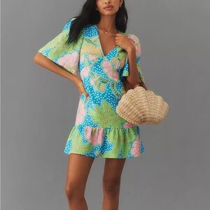 RHODE Mariana Linen Ruffle Frill Mini Dress Sz 2